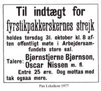 Annonse for fyrstikkpakkernes streik i 1889.